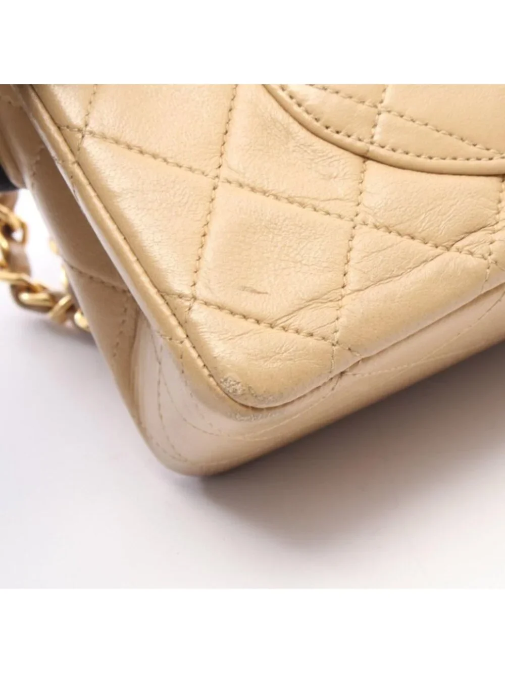 Chanel Shoulder Bag Quilted Double Flap Beige Lambskin Chain
